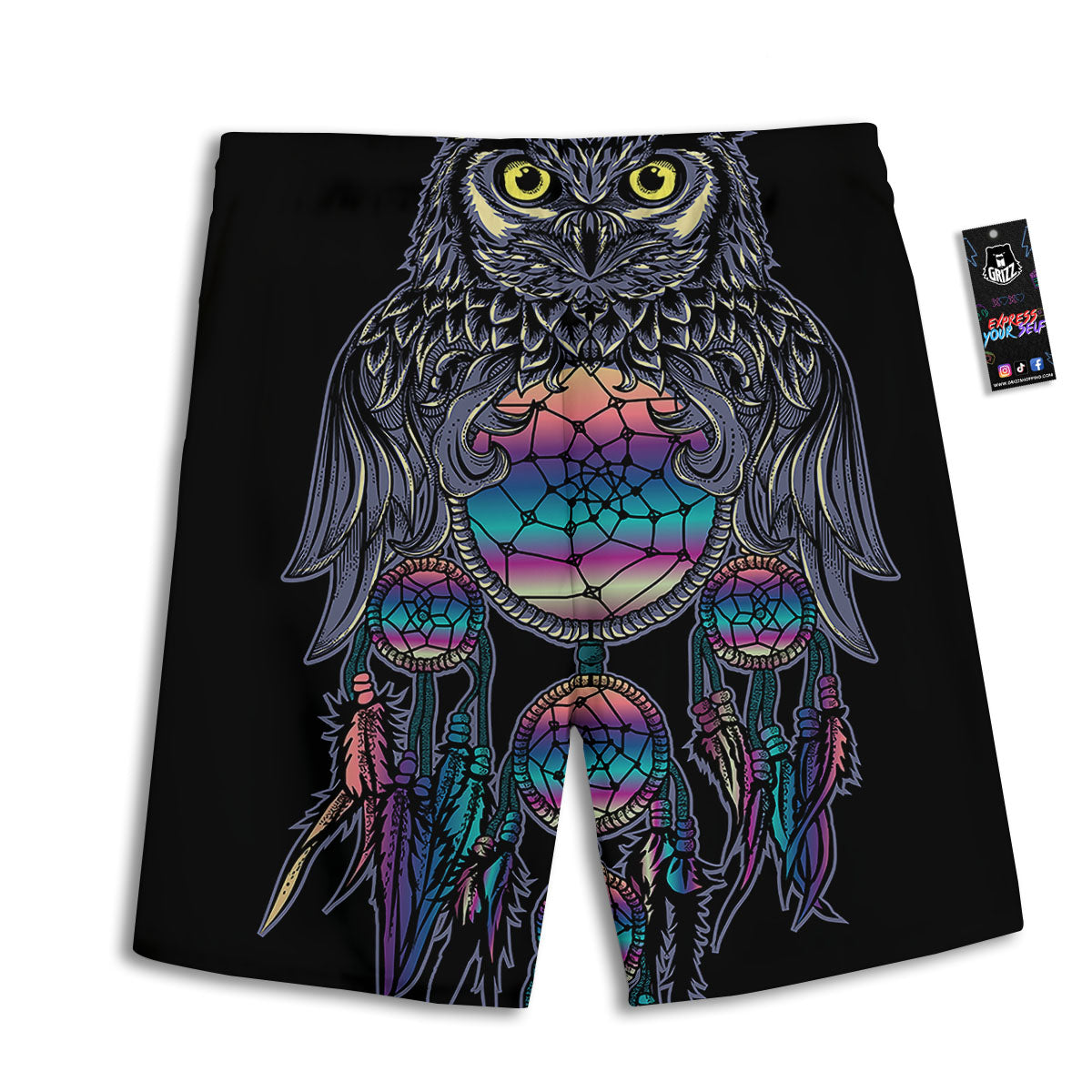 Owl With Dreamcatcher Print Men's Athletic Shorts