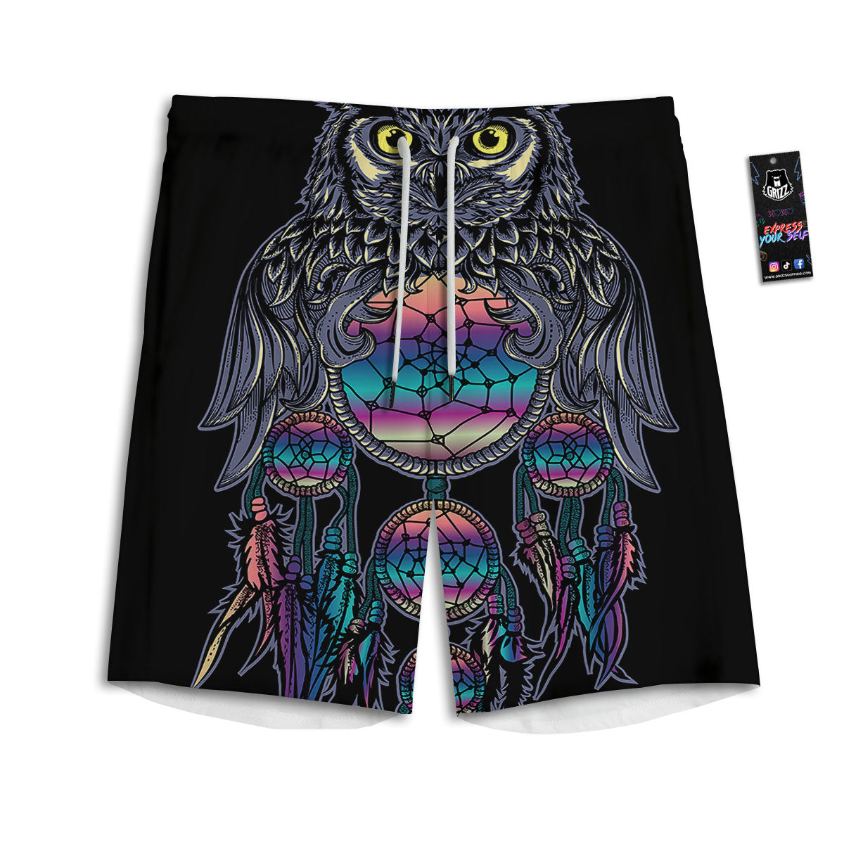 Owl With Dreamcatcher Print Men's Athletic Shorts