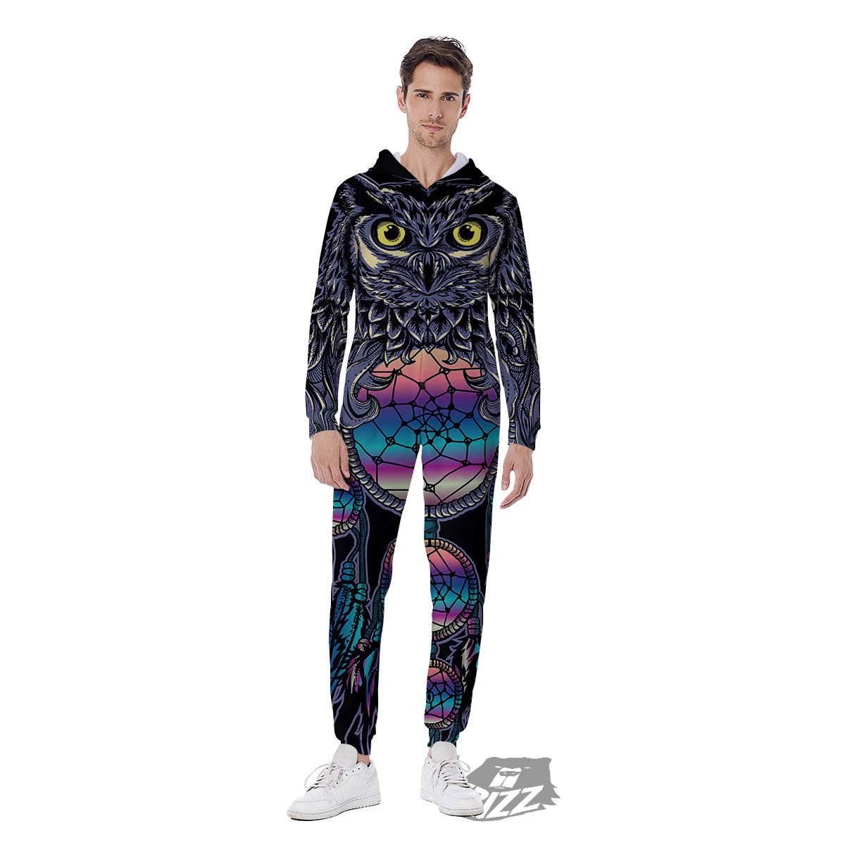 Owl With Dreamcatcher Print Men's Jumpsuit-grizzshop