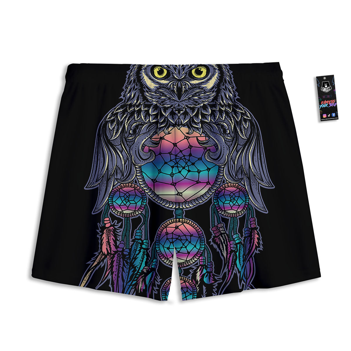 Owl With Dreamcatcher Print Mesh Shorts