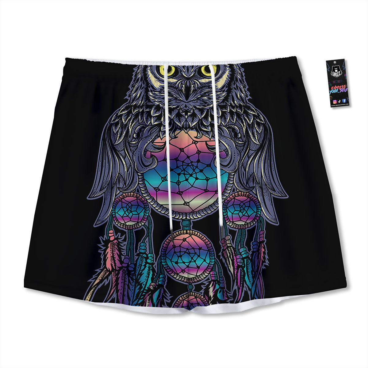 Owl With Dreamcatcher Print Mesh Shorts