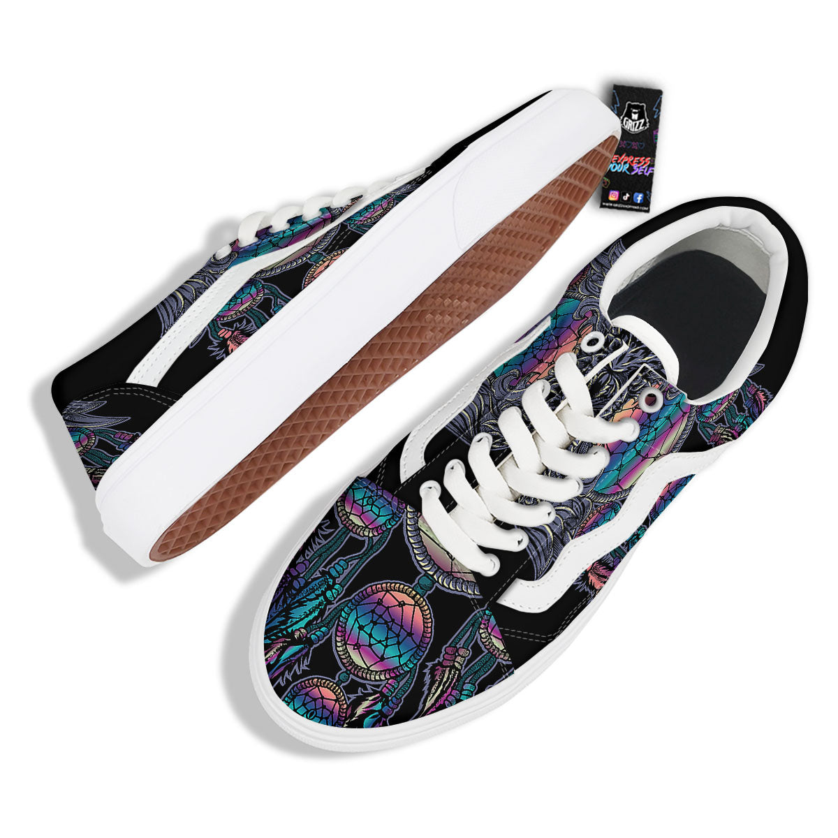 Owl With Dreamcatcher Print Skate Shoes-grizzshop