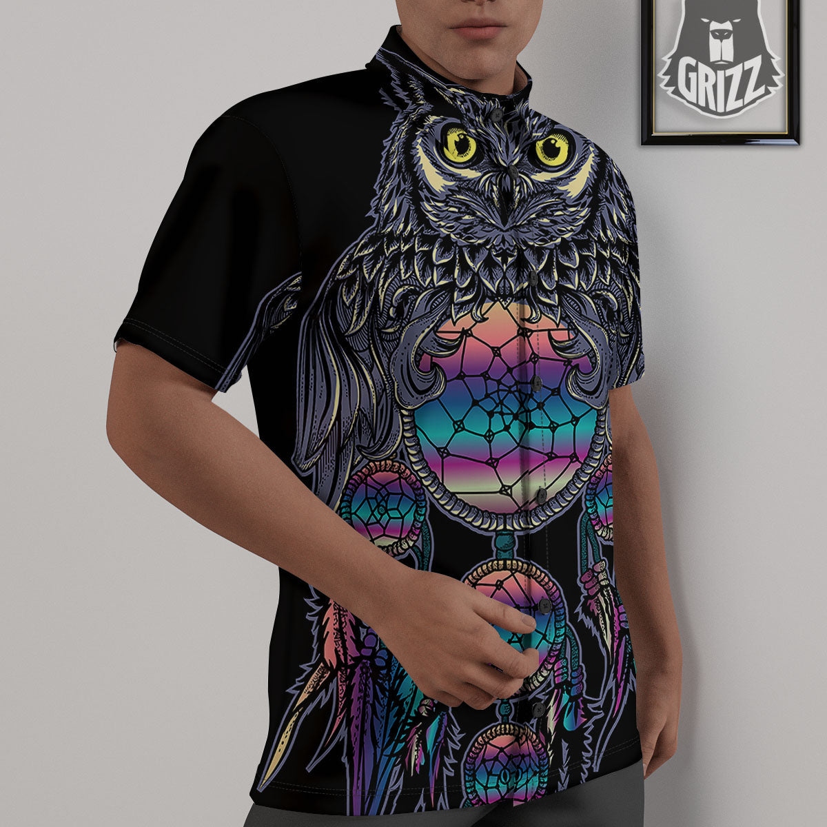 Owl With Dreamcatcher Print Untucked Shirts-grizzshop