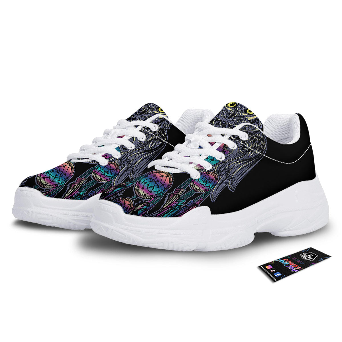 Owl With Dreamcatcher Print White Chunky Shoes-grizzshop