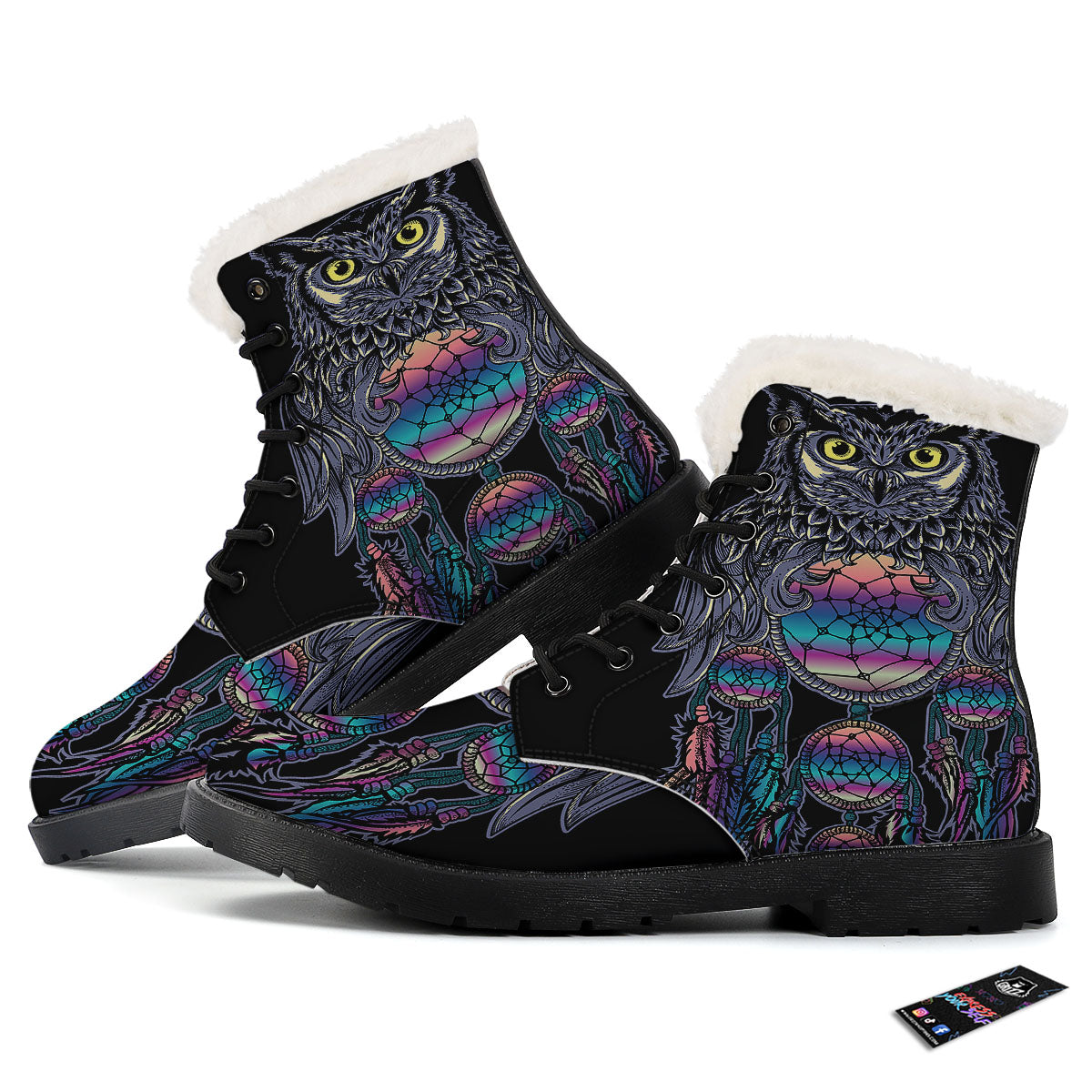 Owl With Dreamcatcher Print Winter Boots-grizzshop