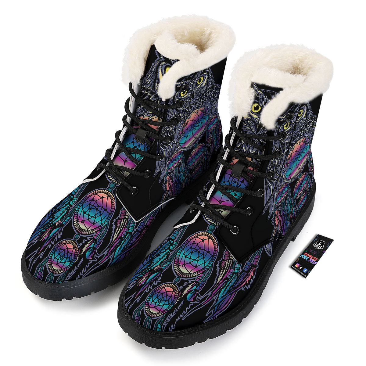 Owl With Dreamcatcher Print Winter Boots-grizzshop