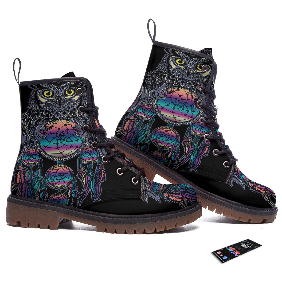 Owl With Dreamcatcher Print Work Boots-grizzshop