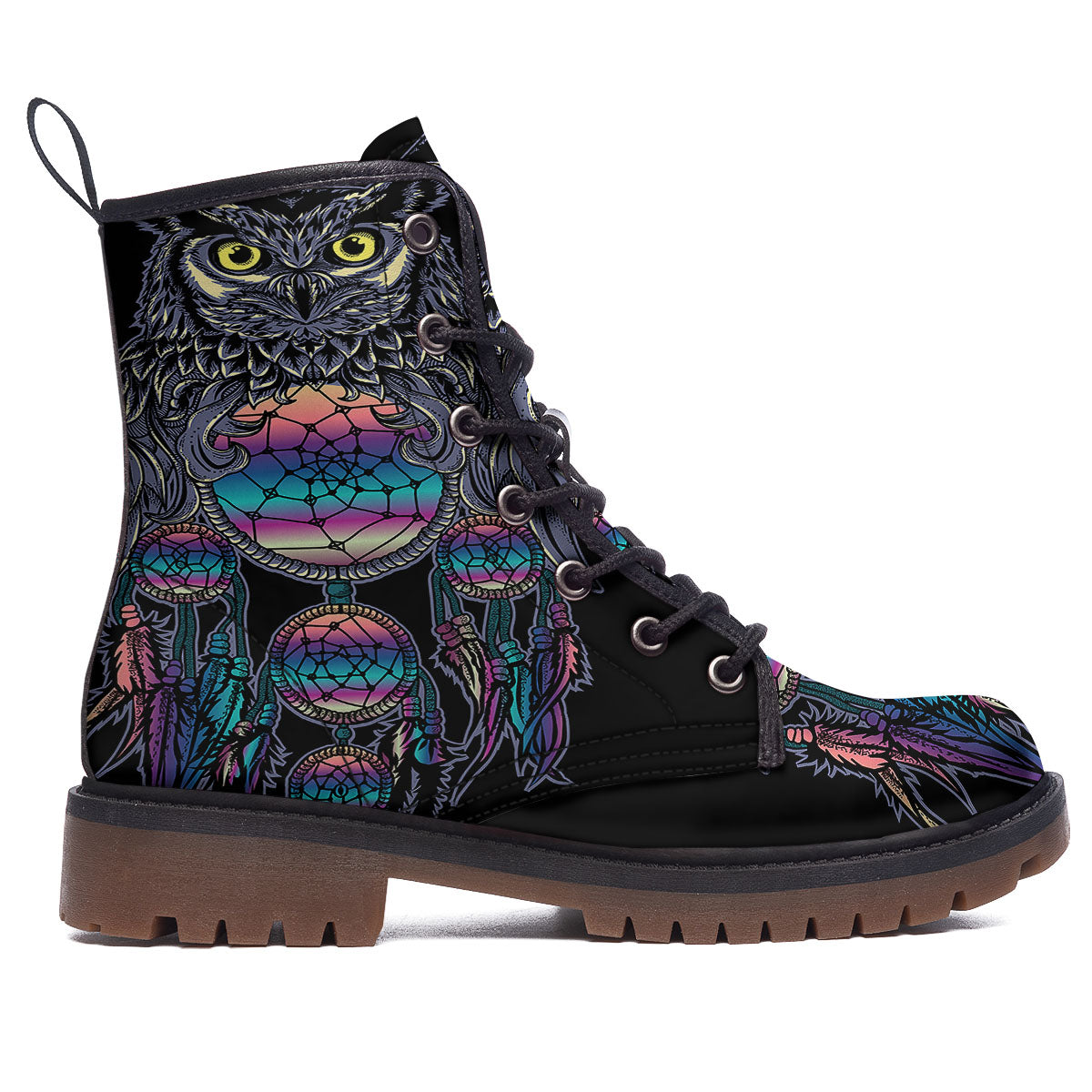 Owl With Dreamcatcher Print Work Boots-grizzshop