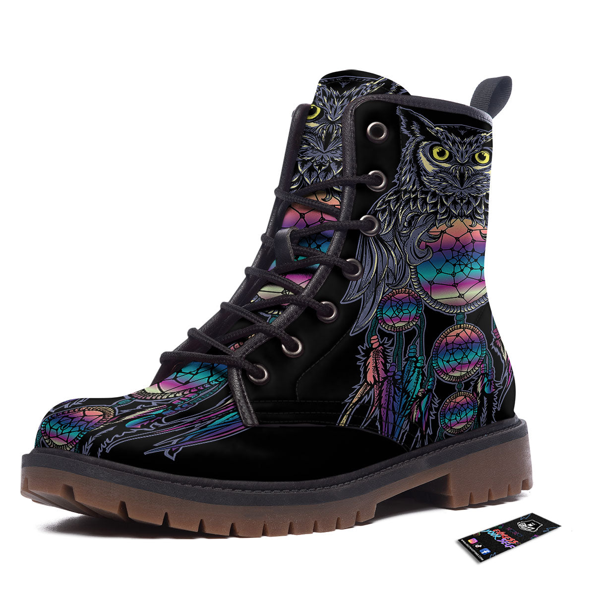 Owl With Dreamcatcher Print Work Boots-grizzshop