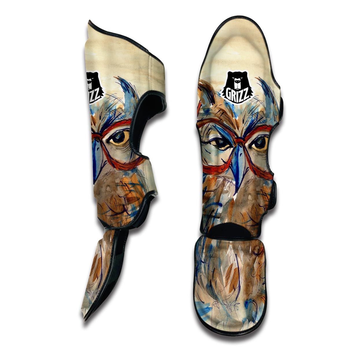 Owl With Glasses Muay Thai Shin Guards-grizzshop