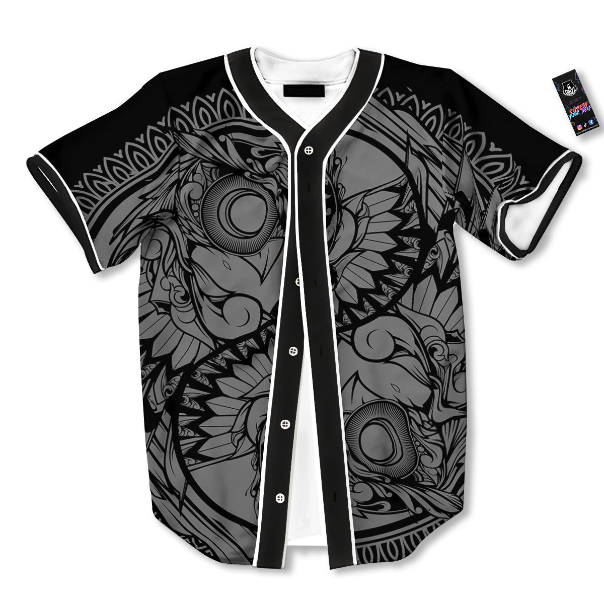 Owl Yin Yang Print Baseball Jersey-grizzshop