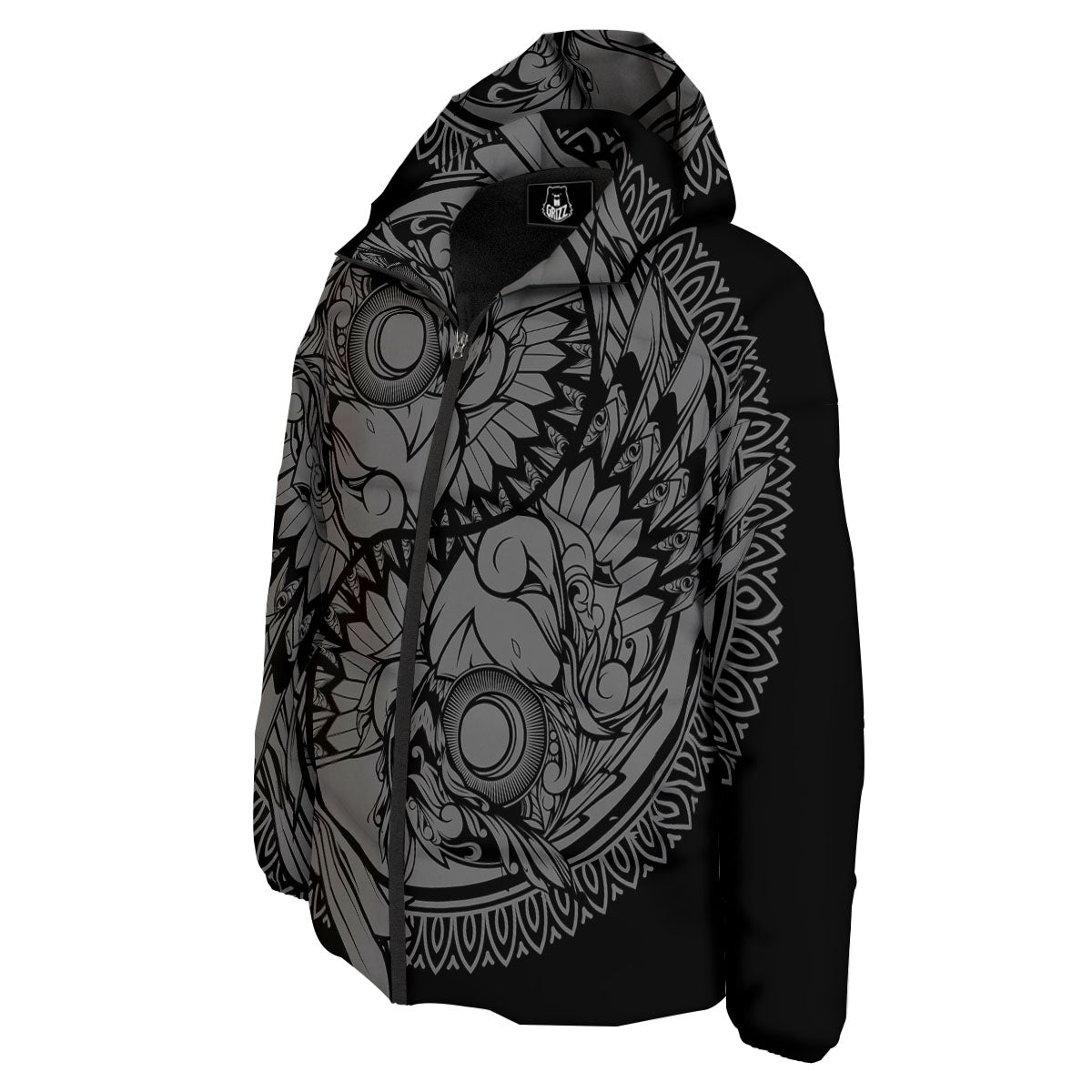 Owl Yin Yang Print Down Jacket-grizzshop