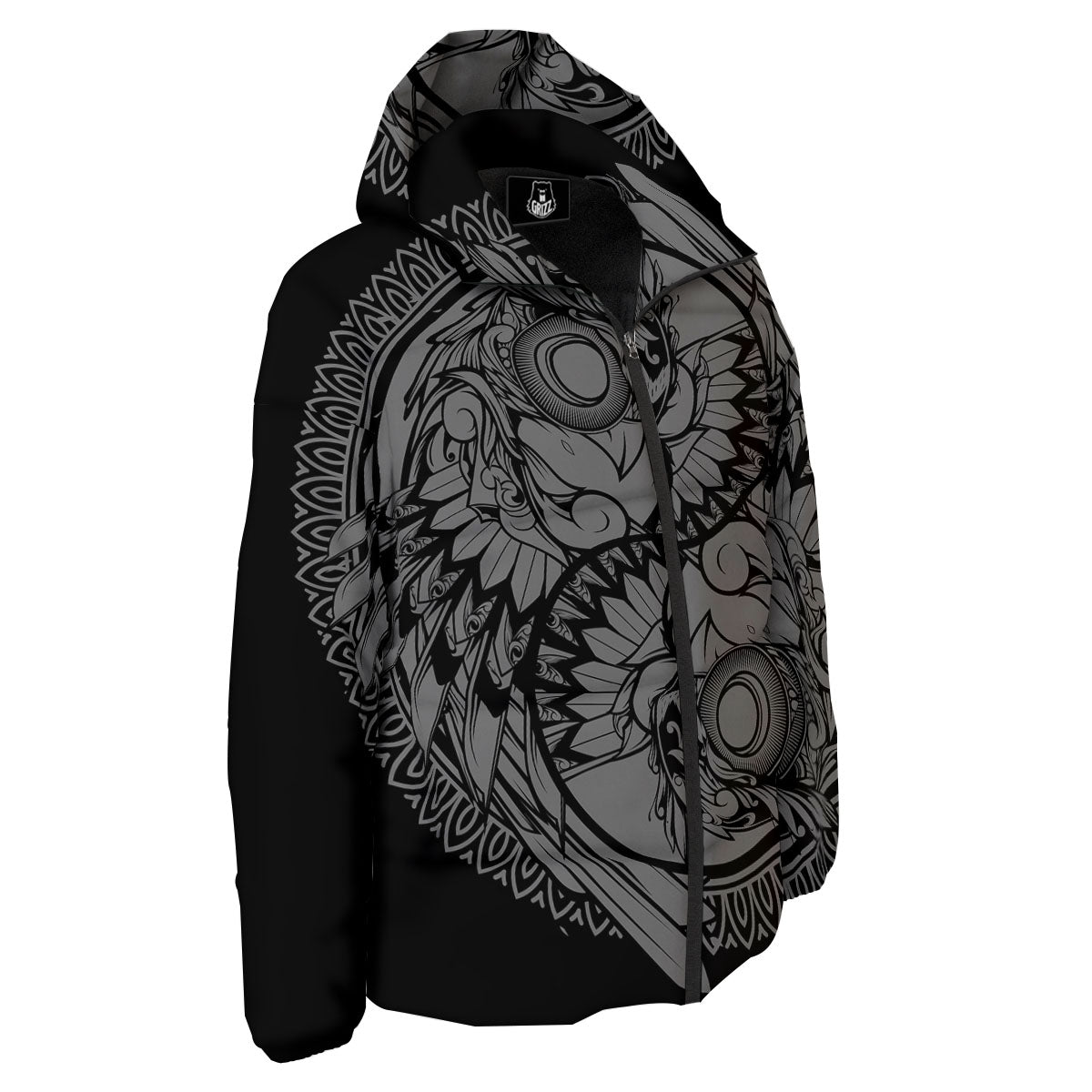 Owl Yin Yang Print Down Jacket-grizzshop