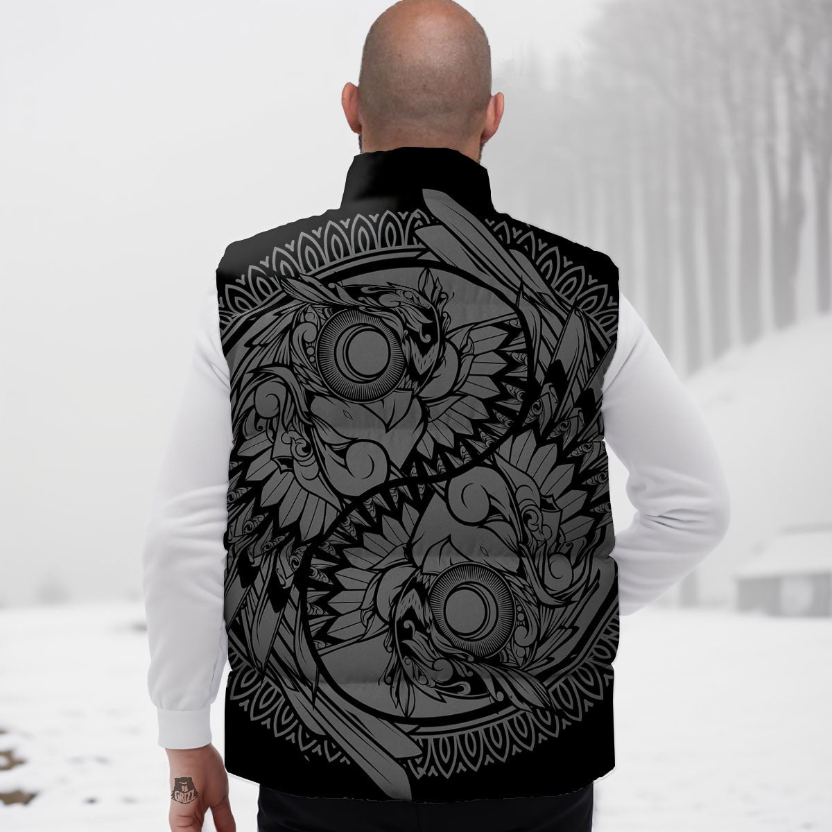 Owl Yin Yang Print Down Vest