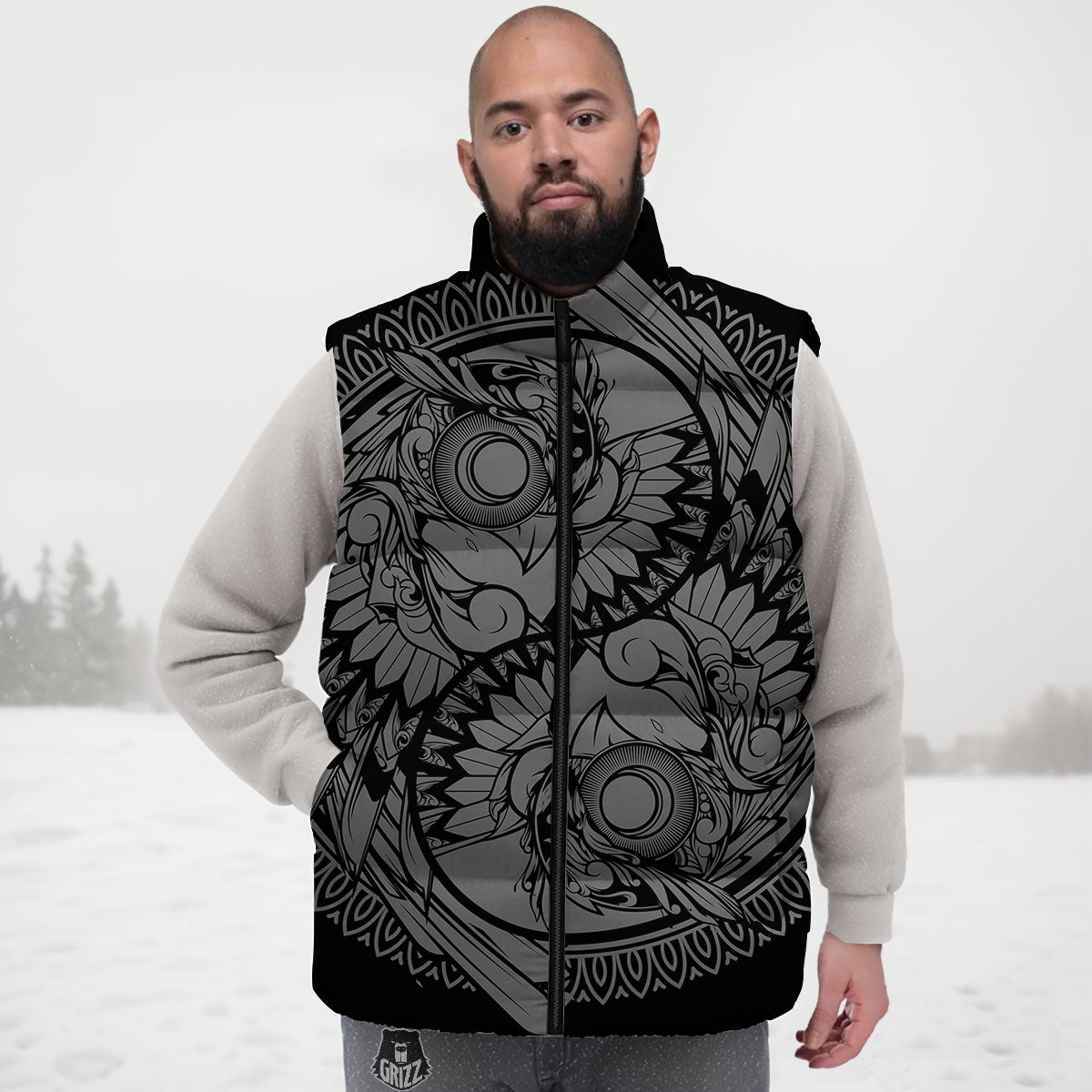 Owl Yin Yang Print Down Vest