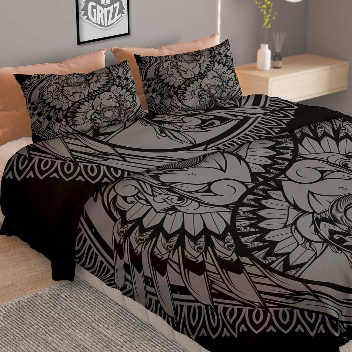 Owl Yin Yang Print Duvet Cover Bedding Set