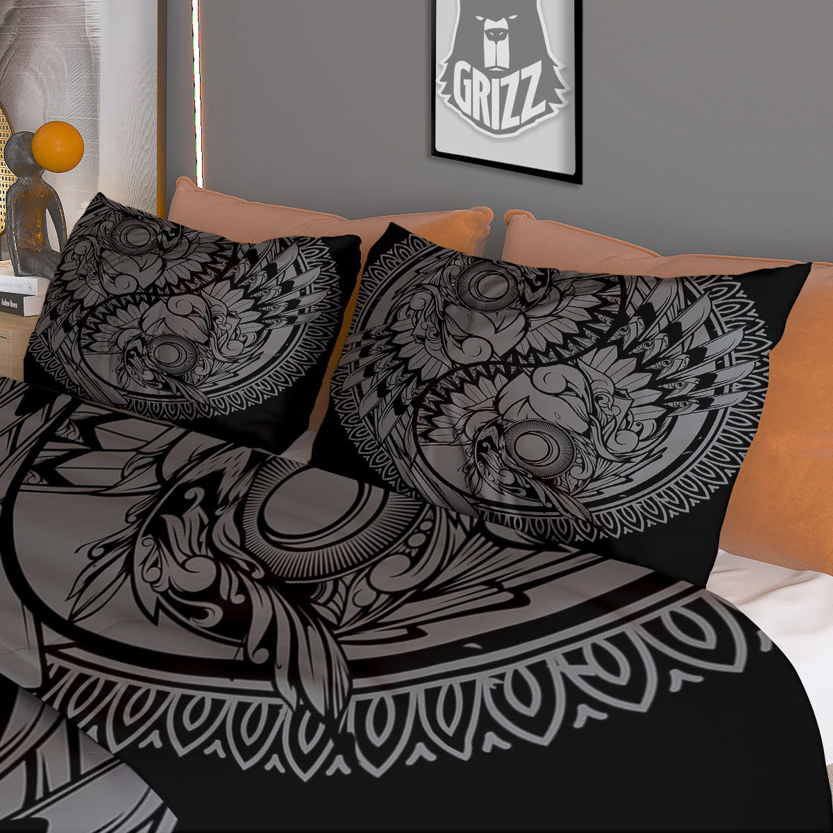 Owl Yin Yang Print Duvet Cover Bedding Set