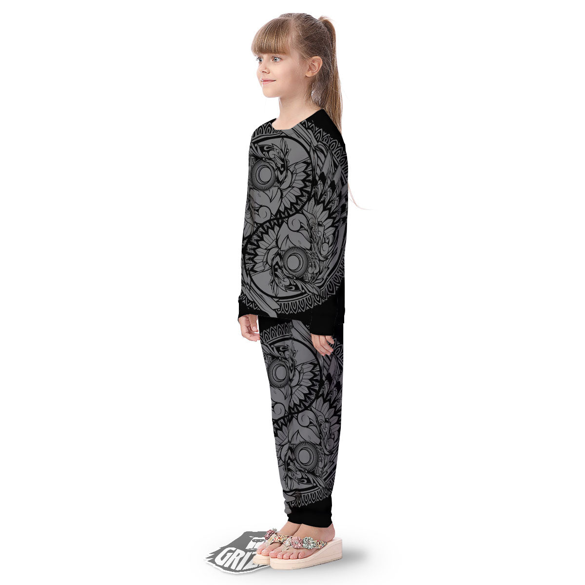 Owl Yin Yang Print Kid's Pajamas-grizzshop