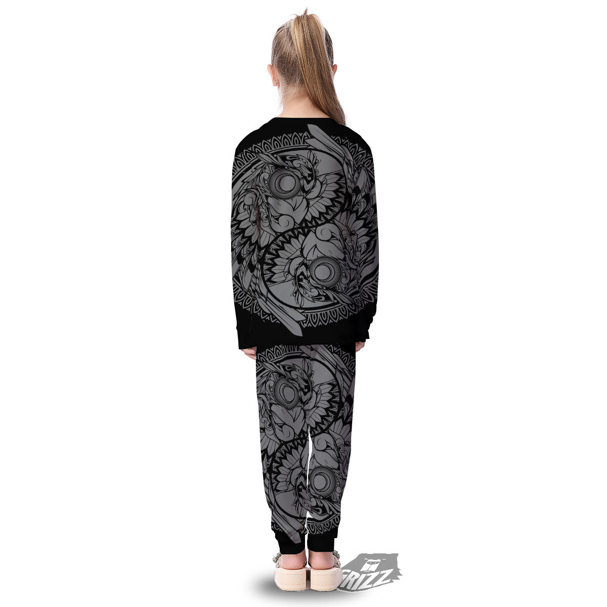 Owl Yin Yang Print Kid's Pajamas-grizzshop
