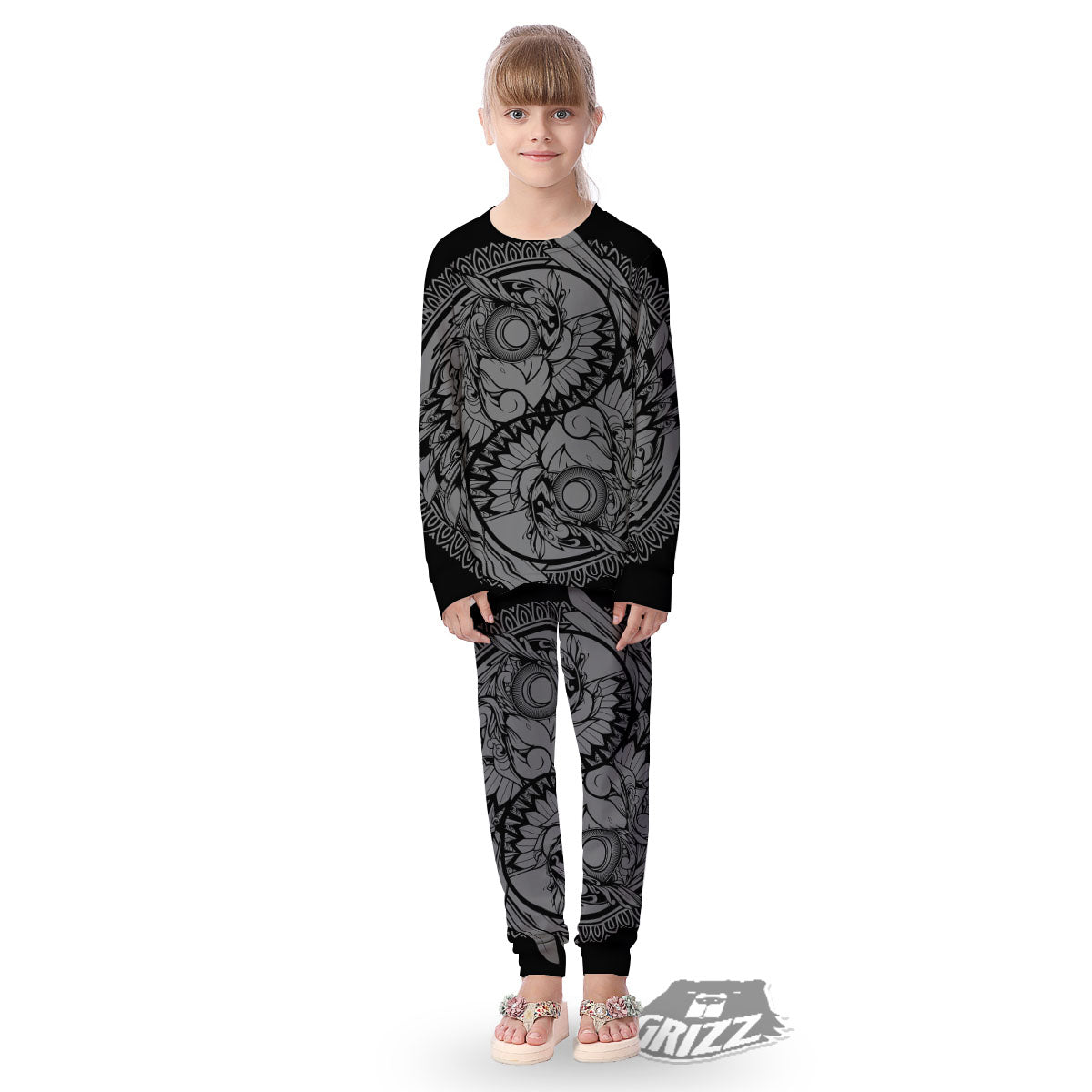 Owl Yin Yang Print Kid's Pajamas-grizzshop