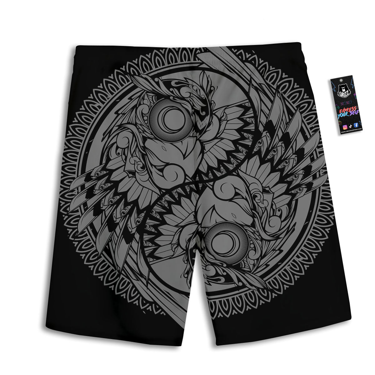 Owl Yin Yang Print Men's Athletic Shorts