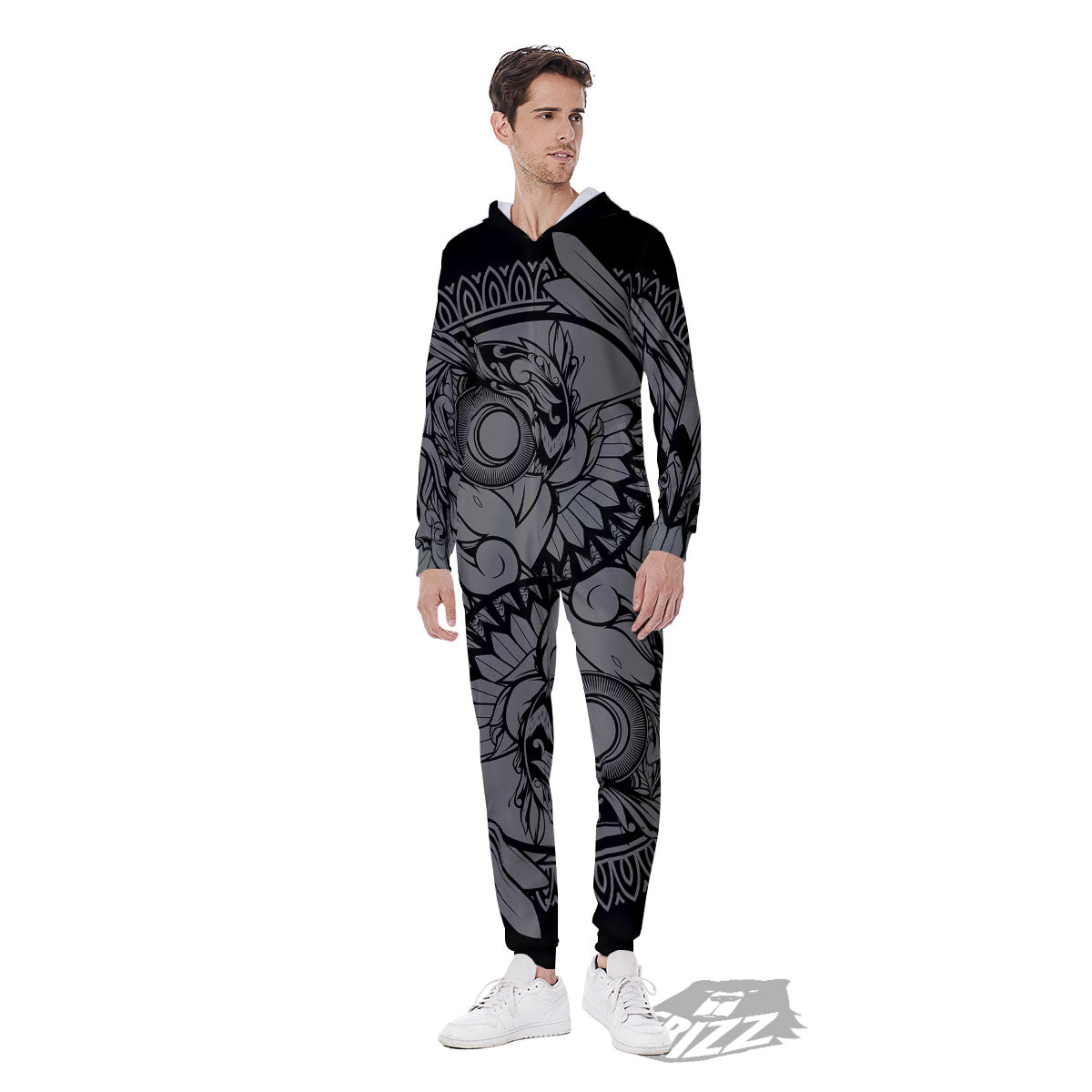 Owl Yin Yang Print Men's Jumpsuit-grizzshop