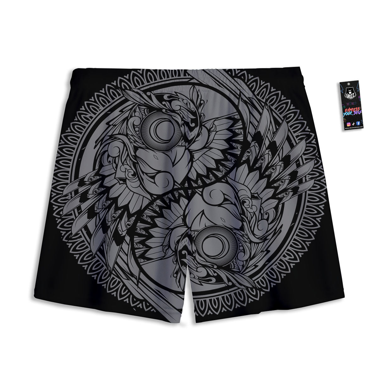 Owl Yin Yang Print Mesh Shorts