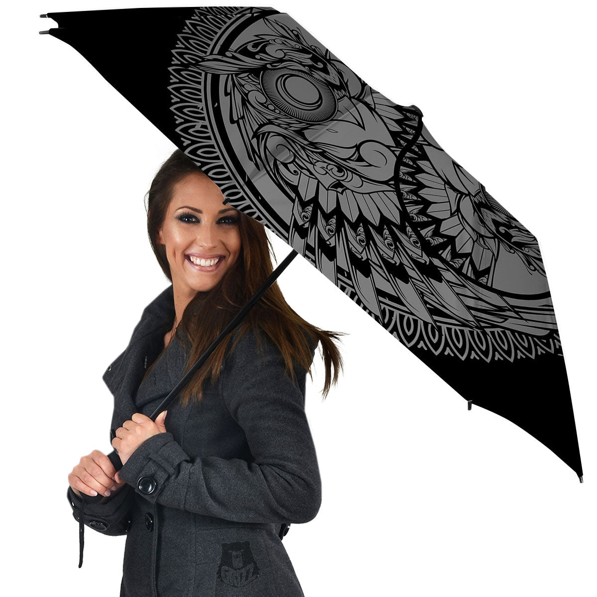 Owl Yin Yang Print Umbrella-grizzshop