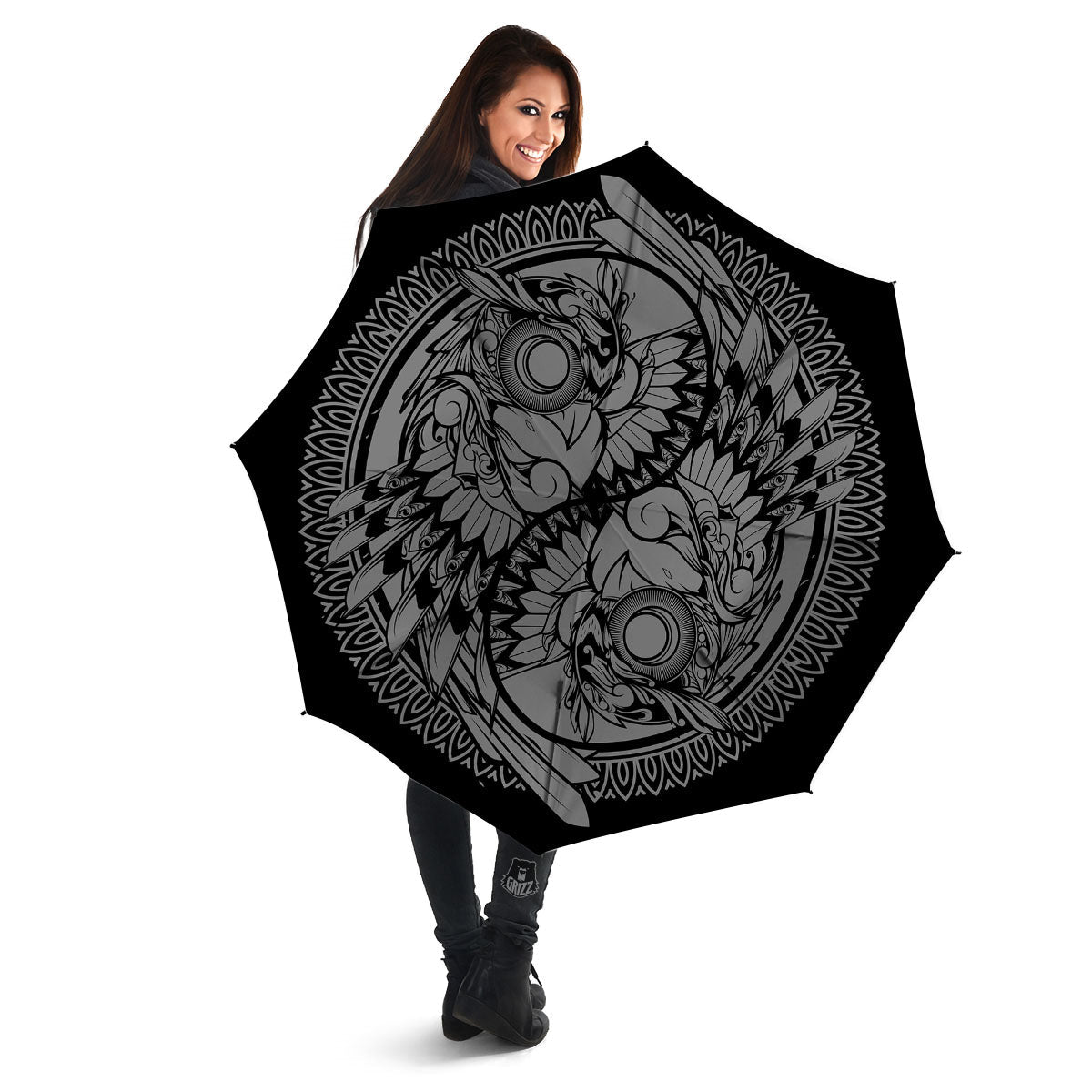 Owl Yin Yang Print Umbrella-grizzshop