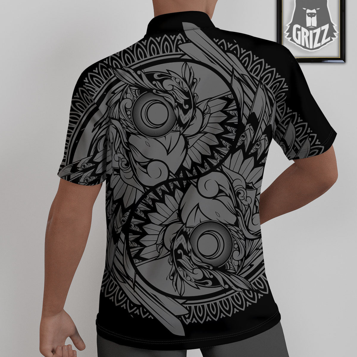 Owl Yin Yang Print Untucked Shirts-grizzshop