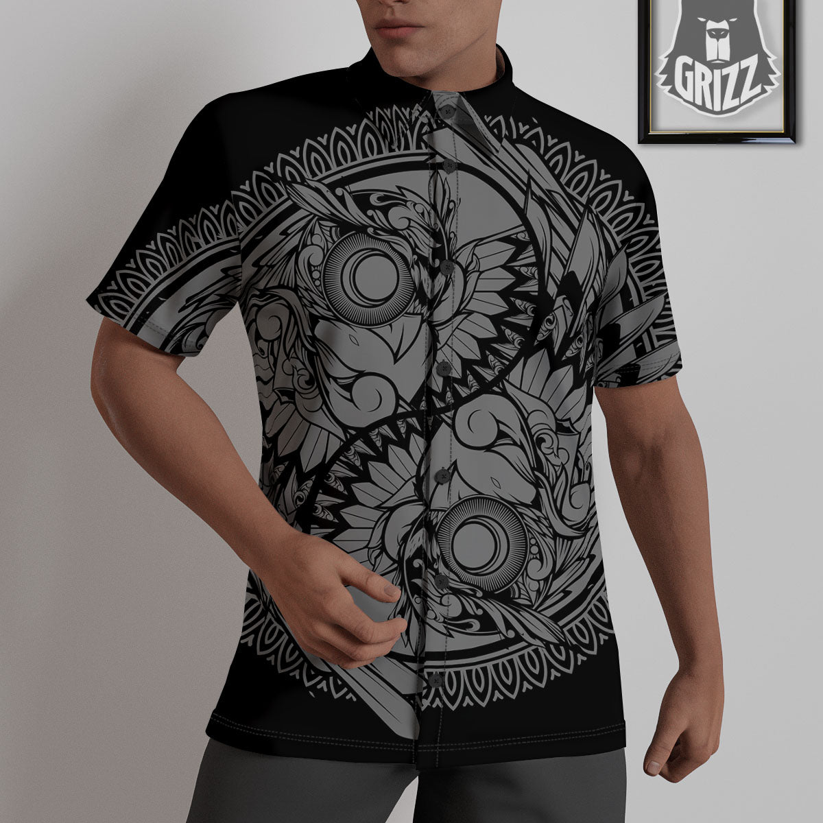 Owl Yin Yang Print Untucked Shirts-grizzshop