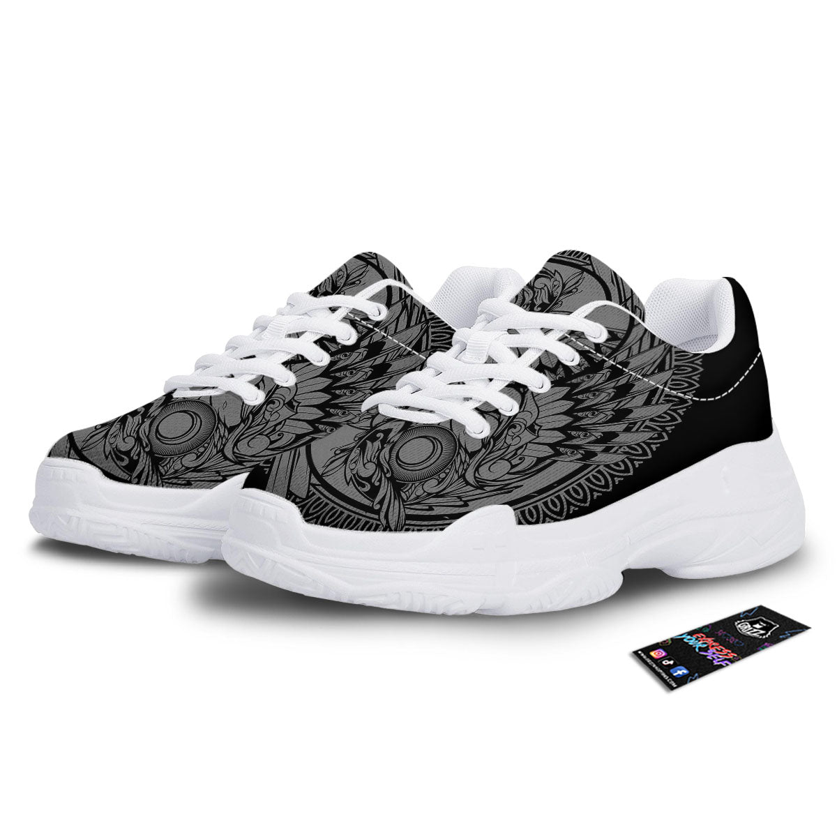 Owl Yin Yang Print White Chunky Shoes-grizzshop