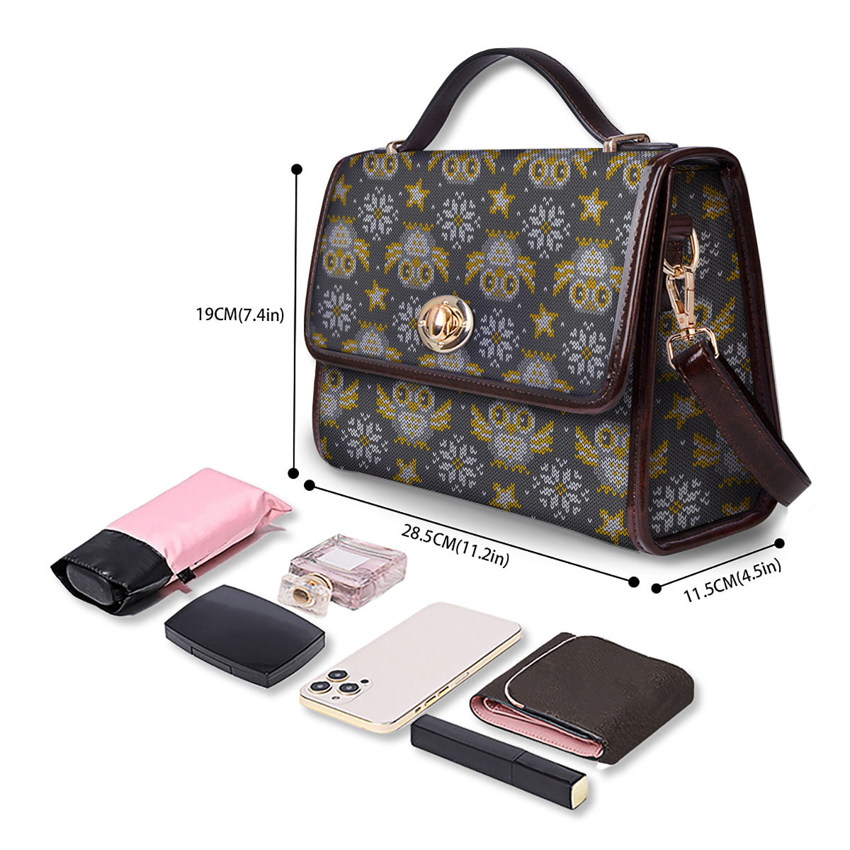 Owl Knitted Print Pattern Women's Satchel Bag
