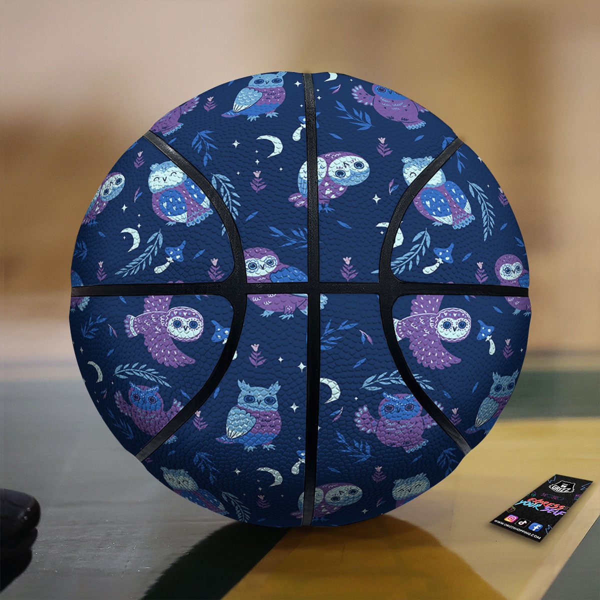 Owl Night Print Pattern Basketball