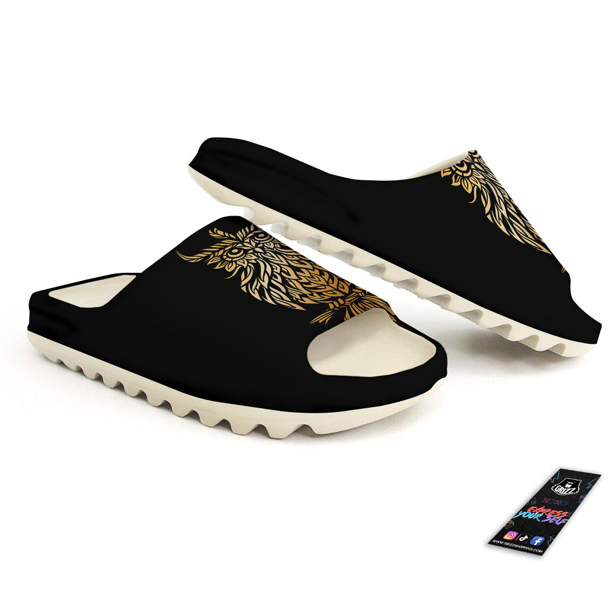 Owl Spiritual Golden Print Sandals-grizzshop