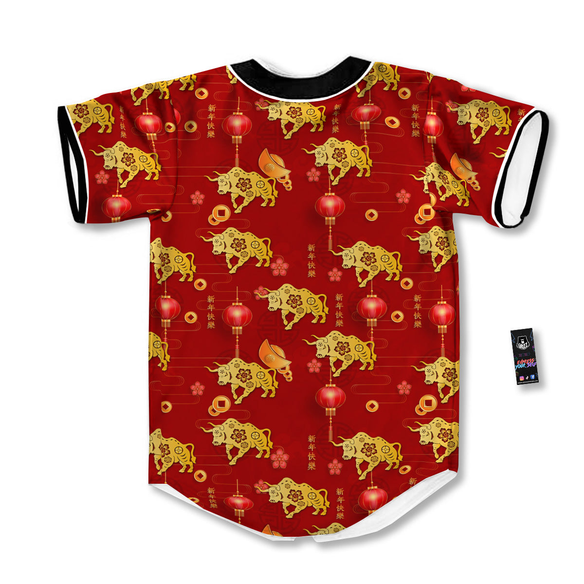 Ox And Chinese New Year Print Pattern Baseball Jersey-grizzshop