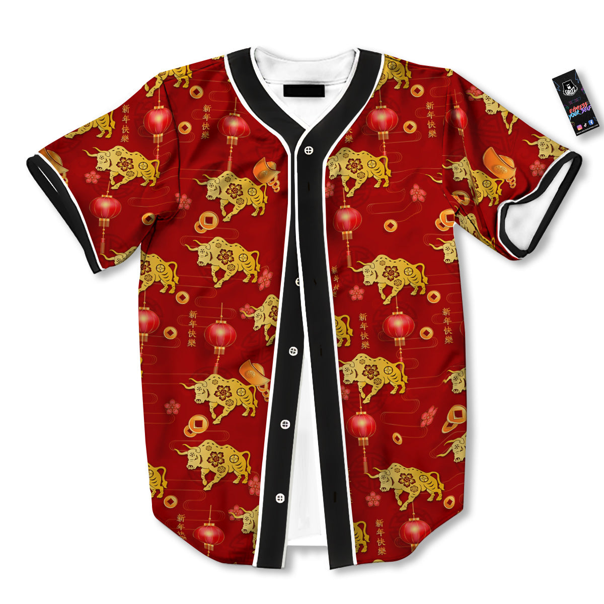 Ox And Chinese New Year Print Pattern Baseball Jersey-grizzshop