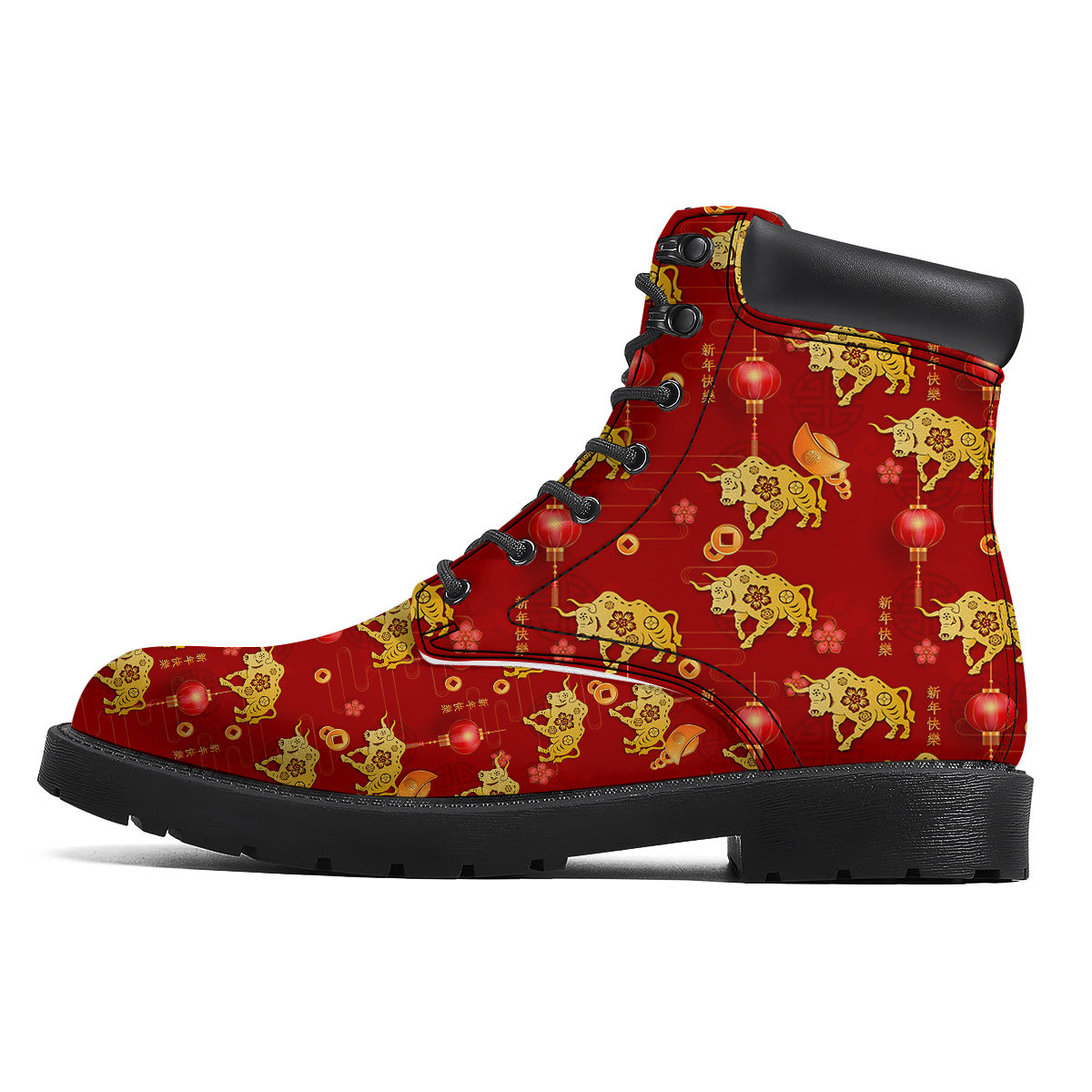 Ox And Chinese New Year Print Pattern Boots-grizzshop