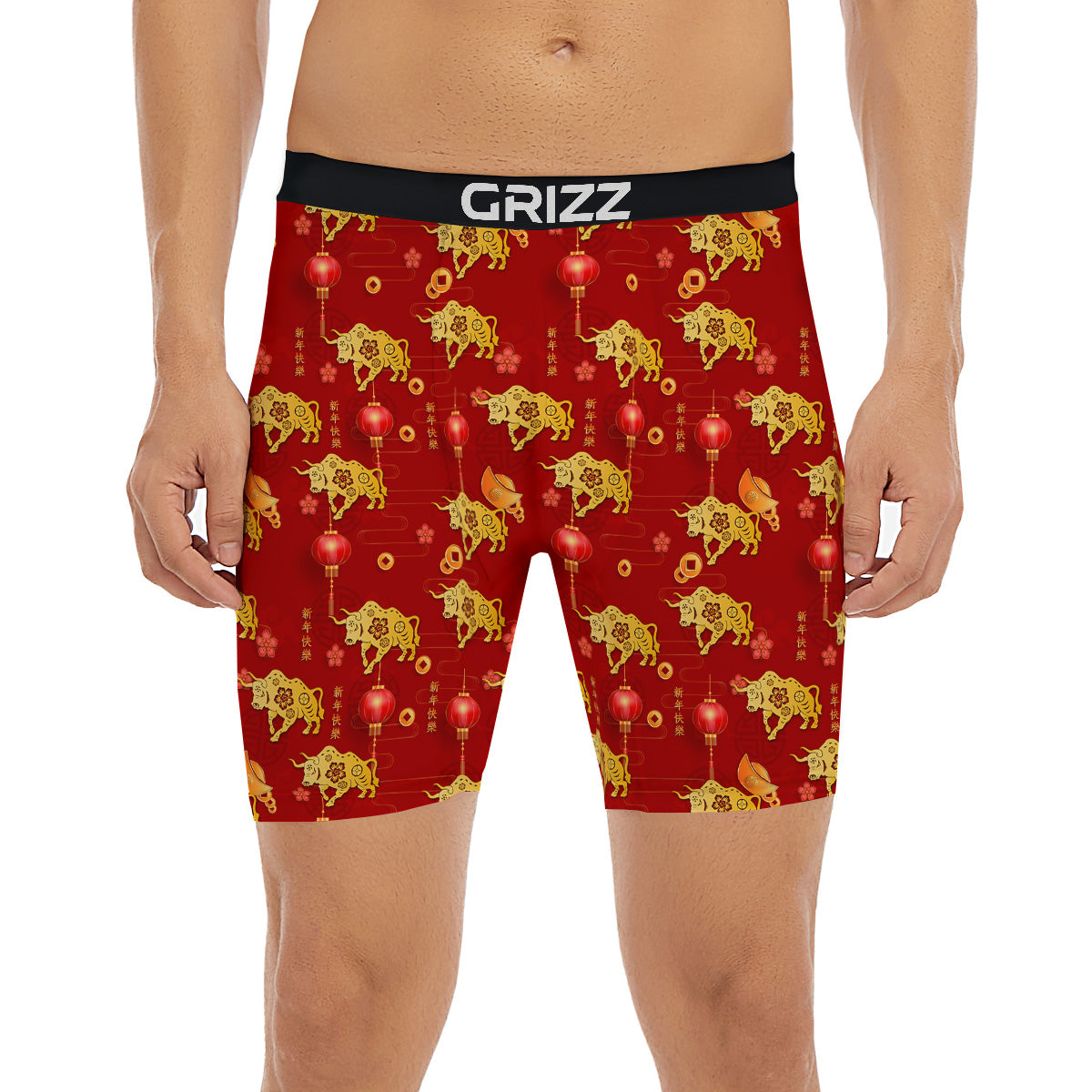 Ox And Chinese New Year Print Pattern Boxer Briefs-grizzshop