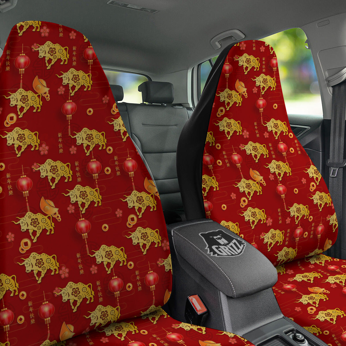 Ox And Chinese New Year Print Pattern Car Seat Covers-grizzshop