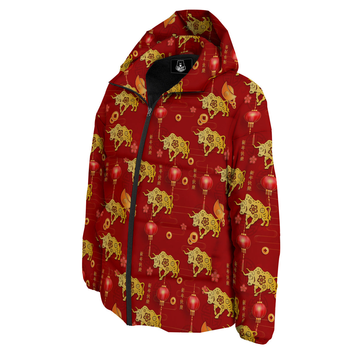 Ox And Chinese New Year Print Pattern Down Jacket-grizzshop