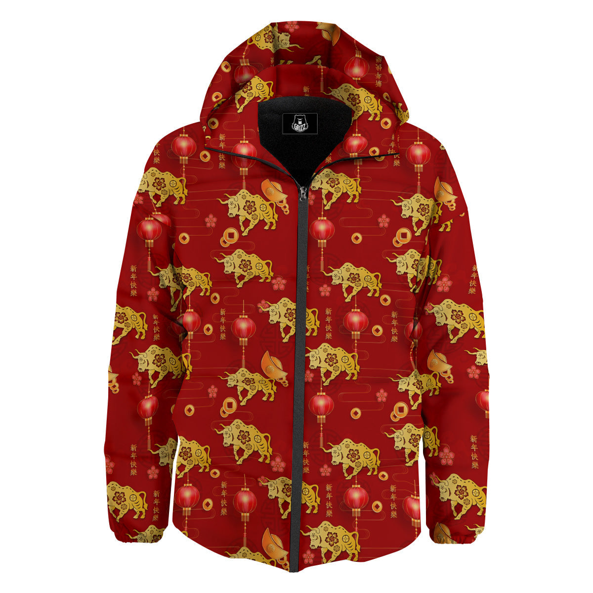Ox And Chinese New Year Print Pattern Down Jacket-grizzshop