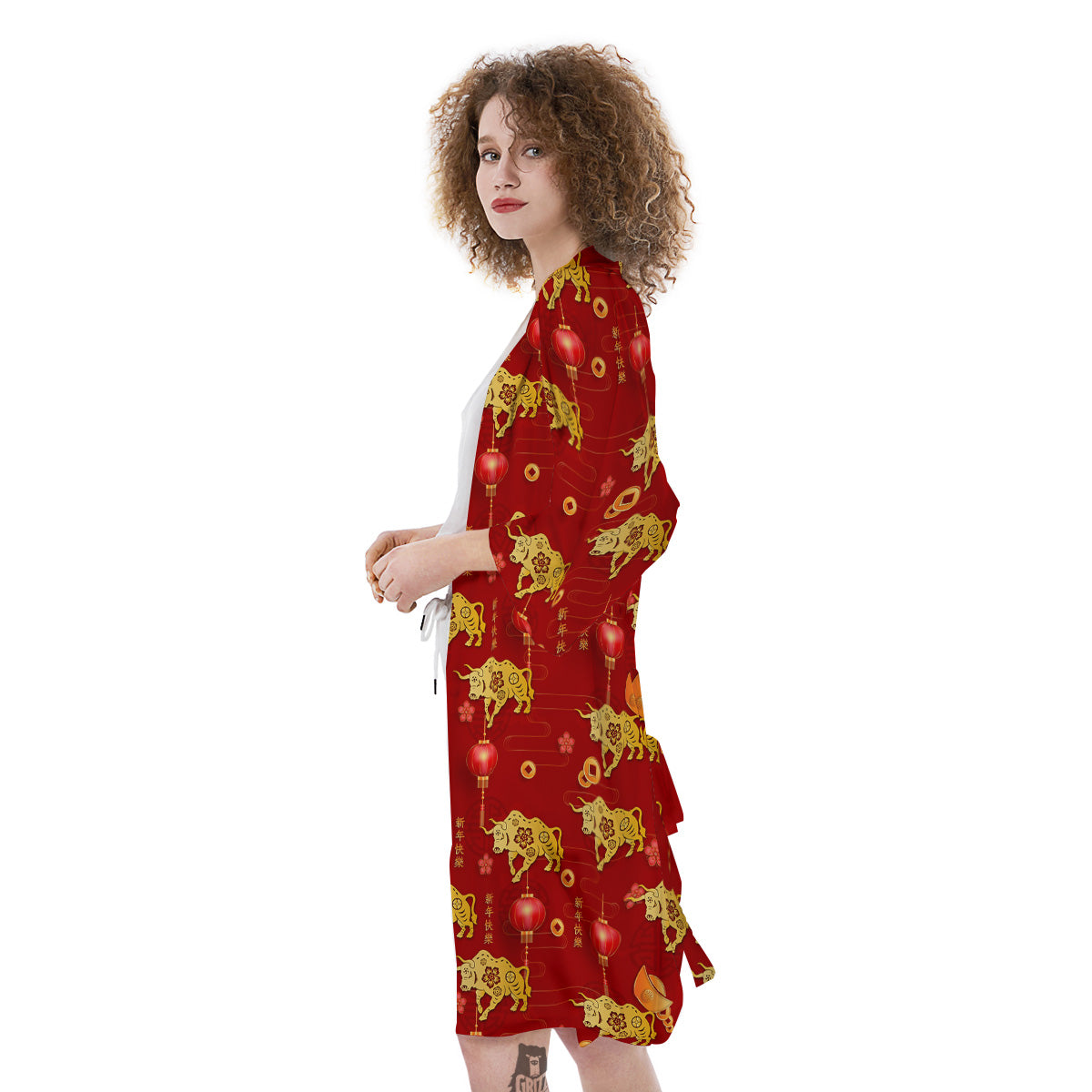 Ox And Chinese New Year Print Pattern Kimono-grizzshop