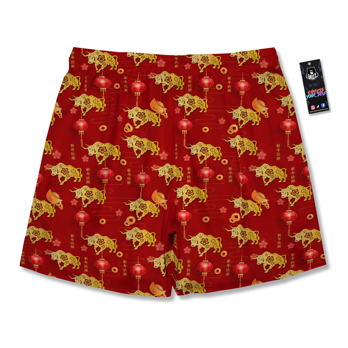 Ox And Chinese New Year Print Pattern Men's Running Shorts-grizzshop