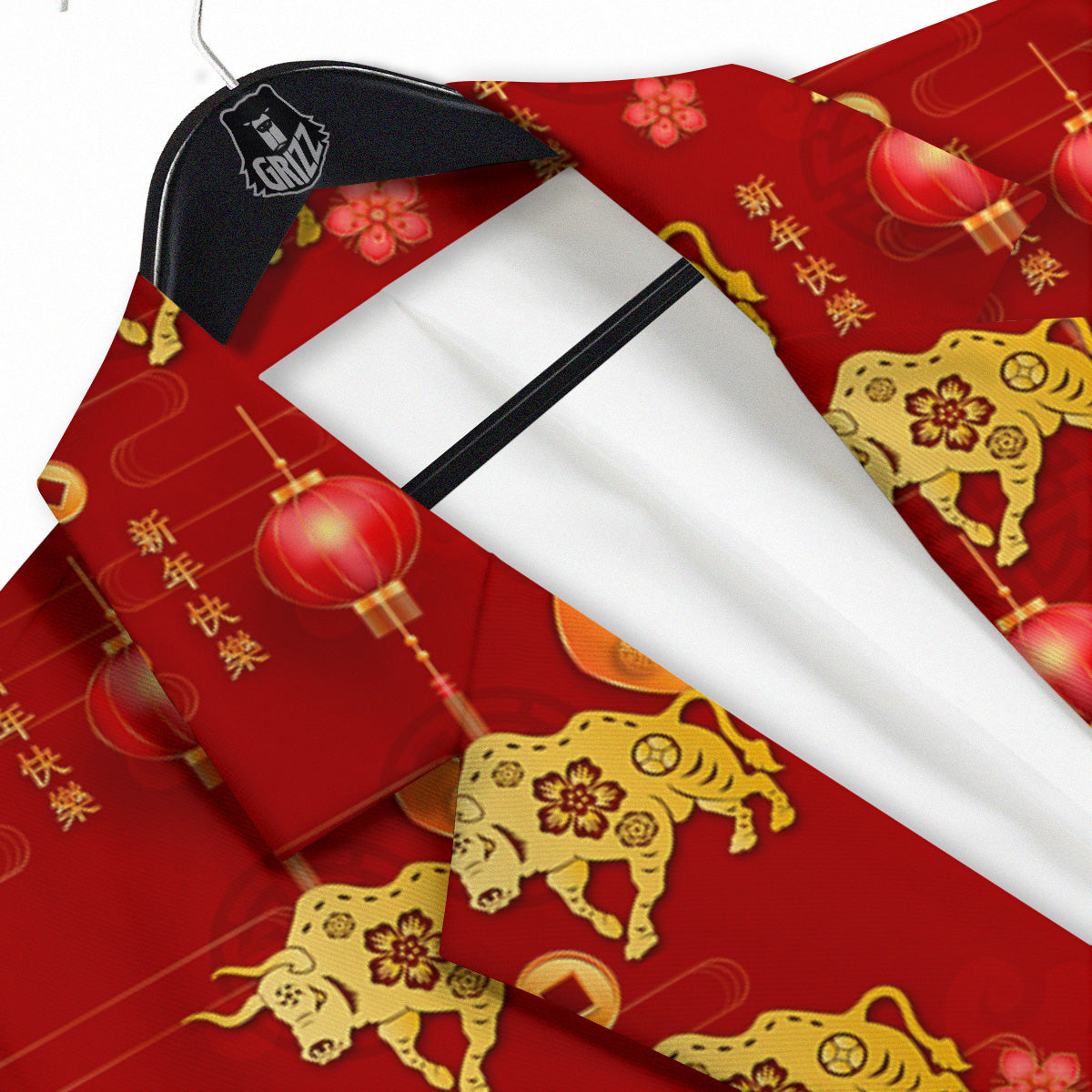 Ox And Chinese New Year Print Pattern Men's Sport Coat-grizzshop