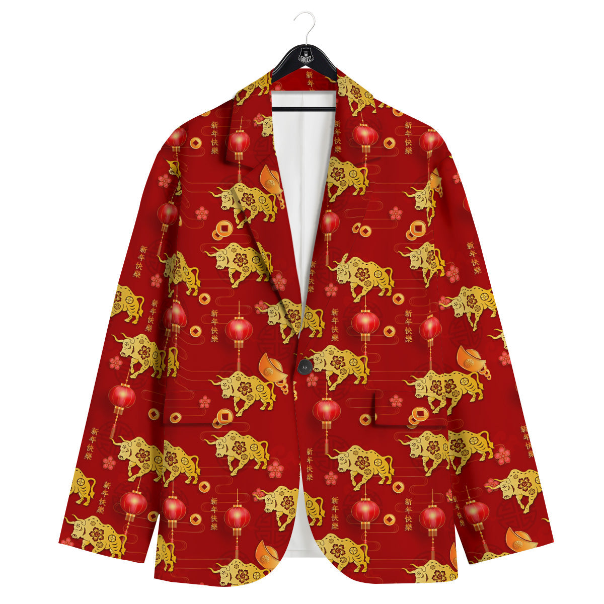 Ox And Chinese New Year Print Pattern Men's Sport Coat-grizzshop