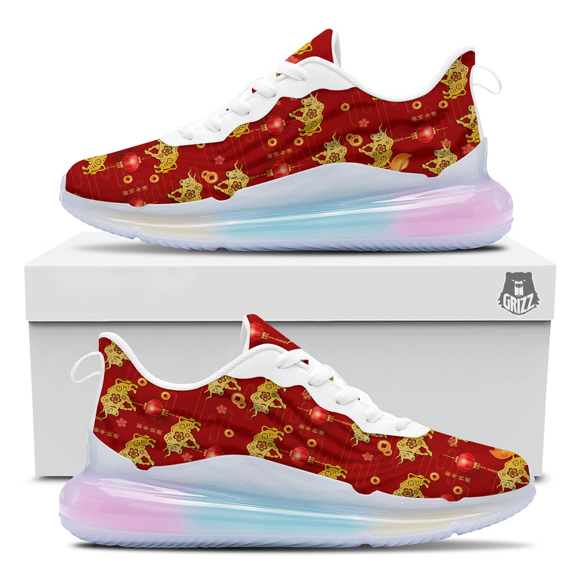 Ox And Chinese New Year Print Pattern Running Sneakers-grizzshop