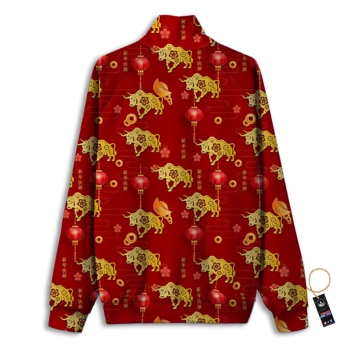 Ox And Chinese New Year Print Pattern Track Jacket-grizzshop