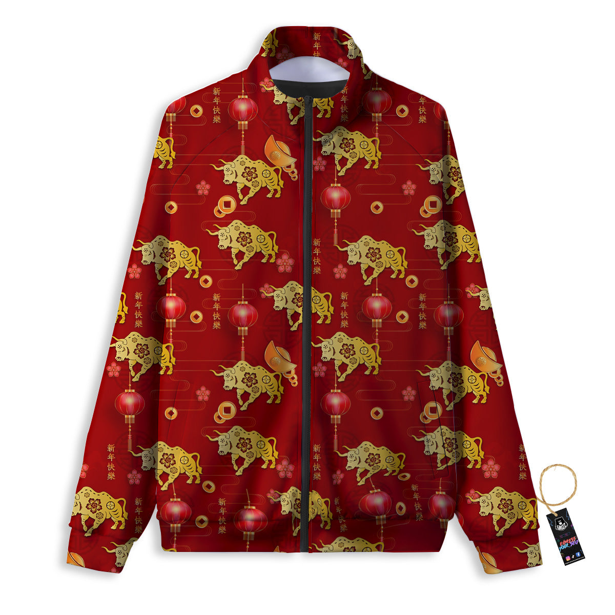Ox And Chinese New Year Print Pattern Track Jacket-grizzshop