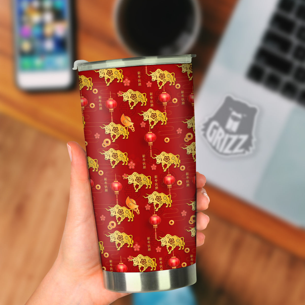 Ox And Chinese New Year Print Pattern Tumbler-grizzshop